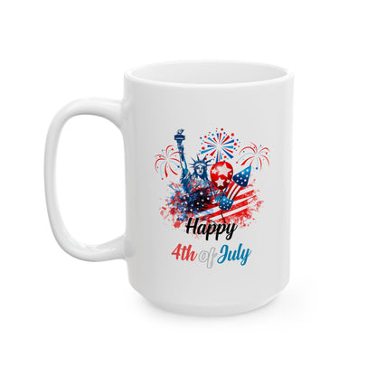 Happy 4th of July Mug – Statue of Liberty, Fireworks & Patriotic Gift