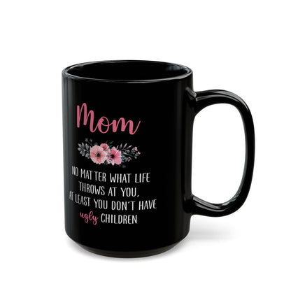 Mom Floral Mug – Black Ceramic with Funny Message