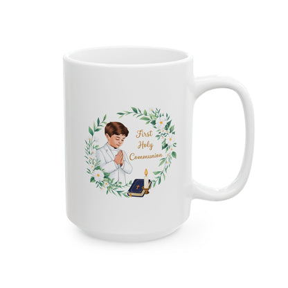 First Communion Boy White Mug – Holy Gift with Prayer Design