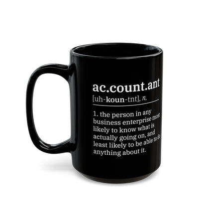 Funny Accountant Definition Mug – Black Ceramic Coffee Cup for CPA, Finance Professionals, and Office Coworkers