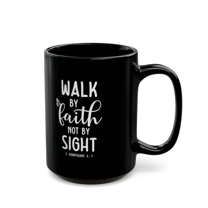 Walk By Faith Not By Sight Black Mug with Butterfly