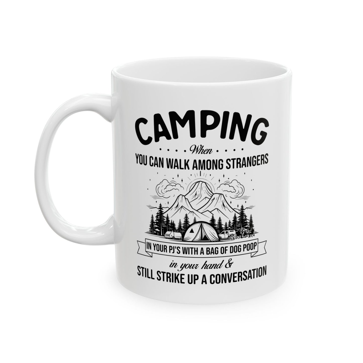 Minimalist Camping Adventure Design Ceramic Mug, (11oz, 15oz)