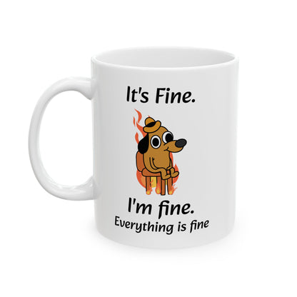 It's Fine Dog Mug – White Ceramic with Comic Illustration
