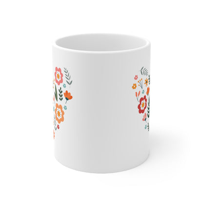 Floral Heart Design Mug - Colorful and Cheerful Gift for Loved Ones
