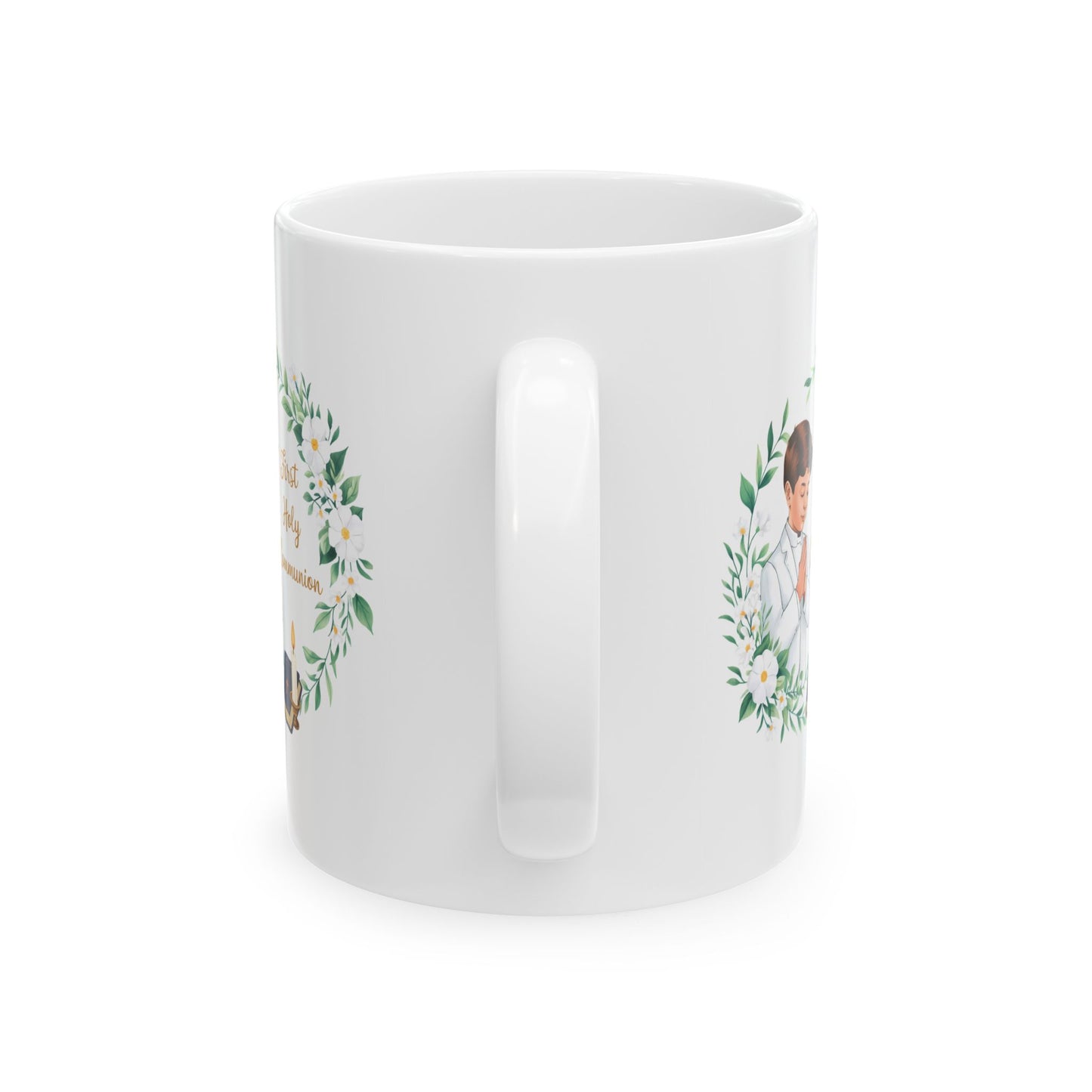 First Communion Boy White Mug – Holy Gift with Prayer Design