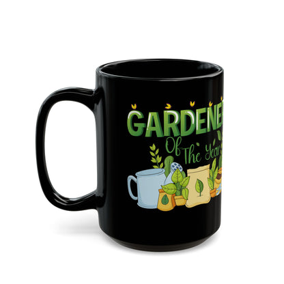 Give a Gift to a Gardening Champion – Gardener of the Year Mug Black Ceramic Coffee Cup