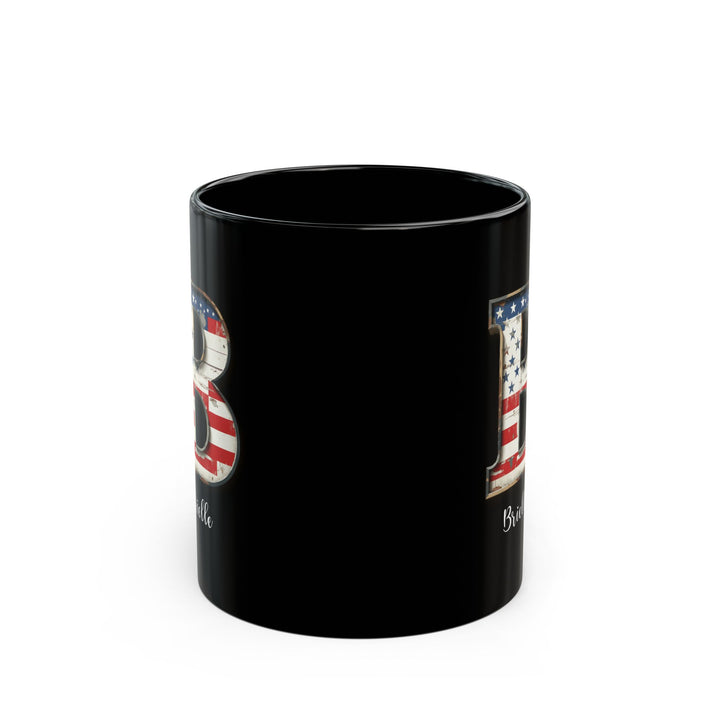 Mug - Patriotic American Flag Letter B with Kevin Name - Vintage Red, White, and Blue Design
