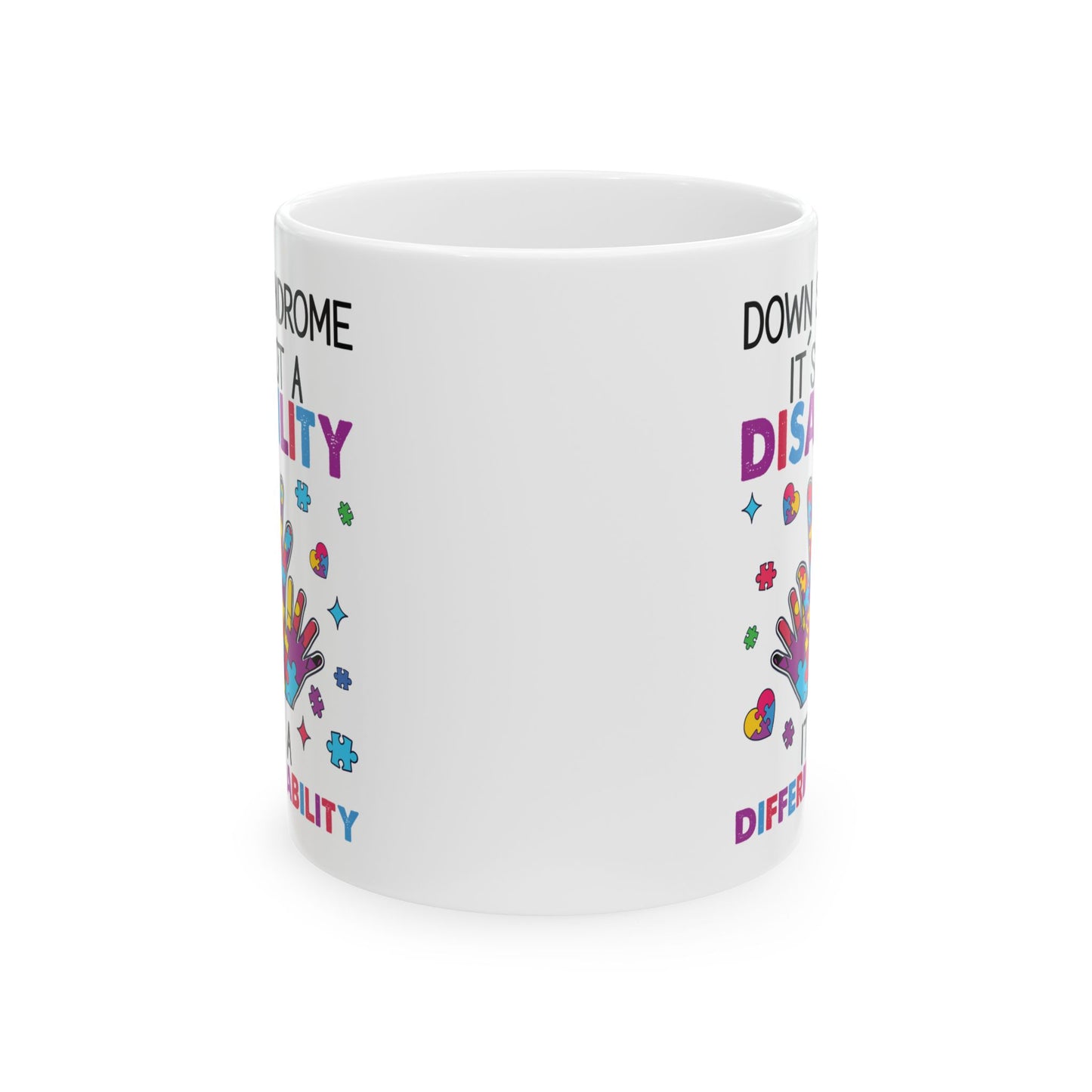 Down Syndrome Awareness Mug – Puzzle Hand Design – Support & Inclusion Gift Cup
