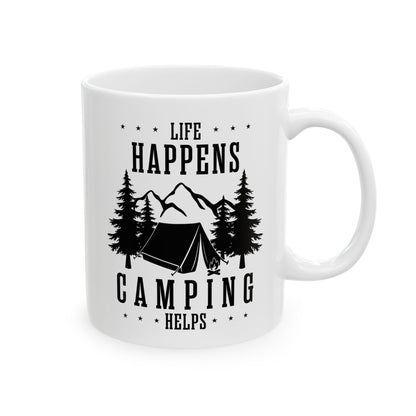 Minimalist Camping Design Ceramic Mug, (11oz, 15oz)