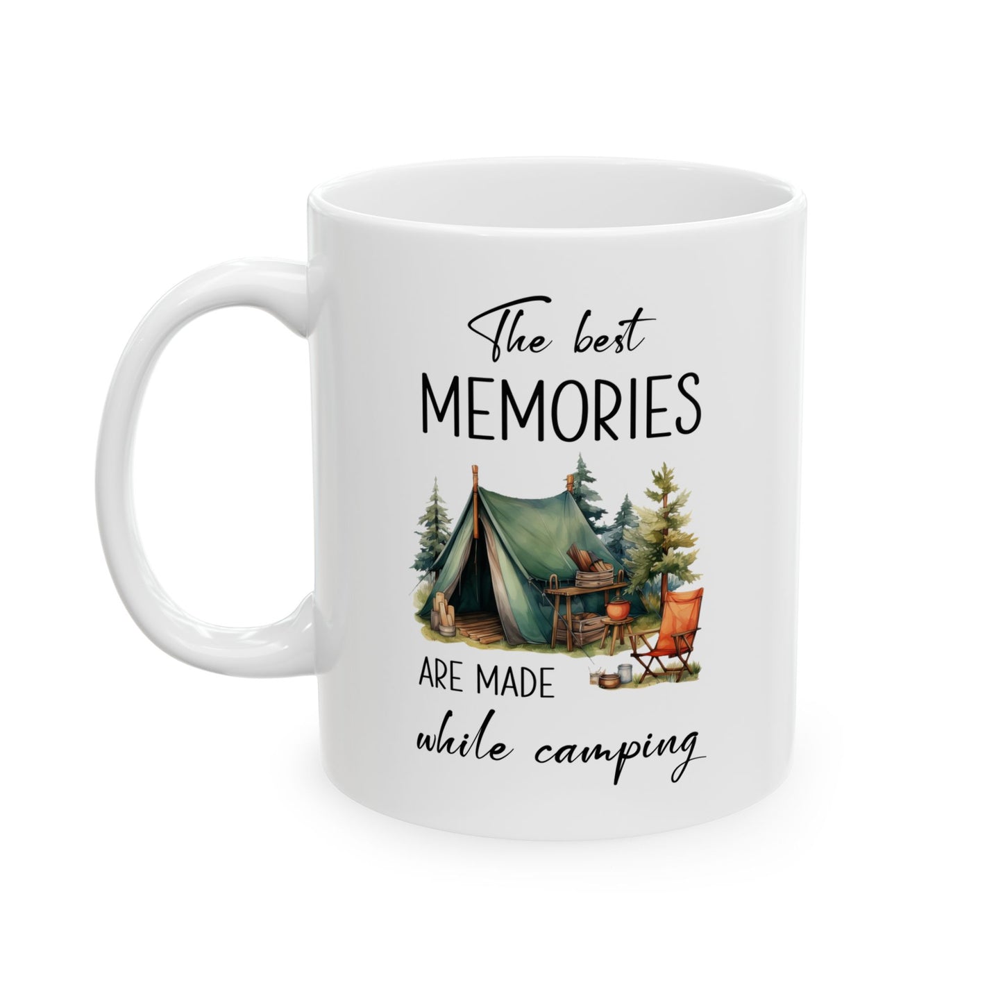 Rustic Forest Camping Tent Ceramic Mug, (11oz, 15oz)