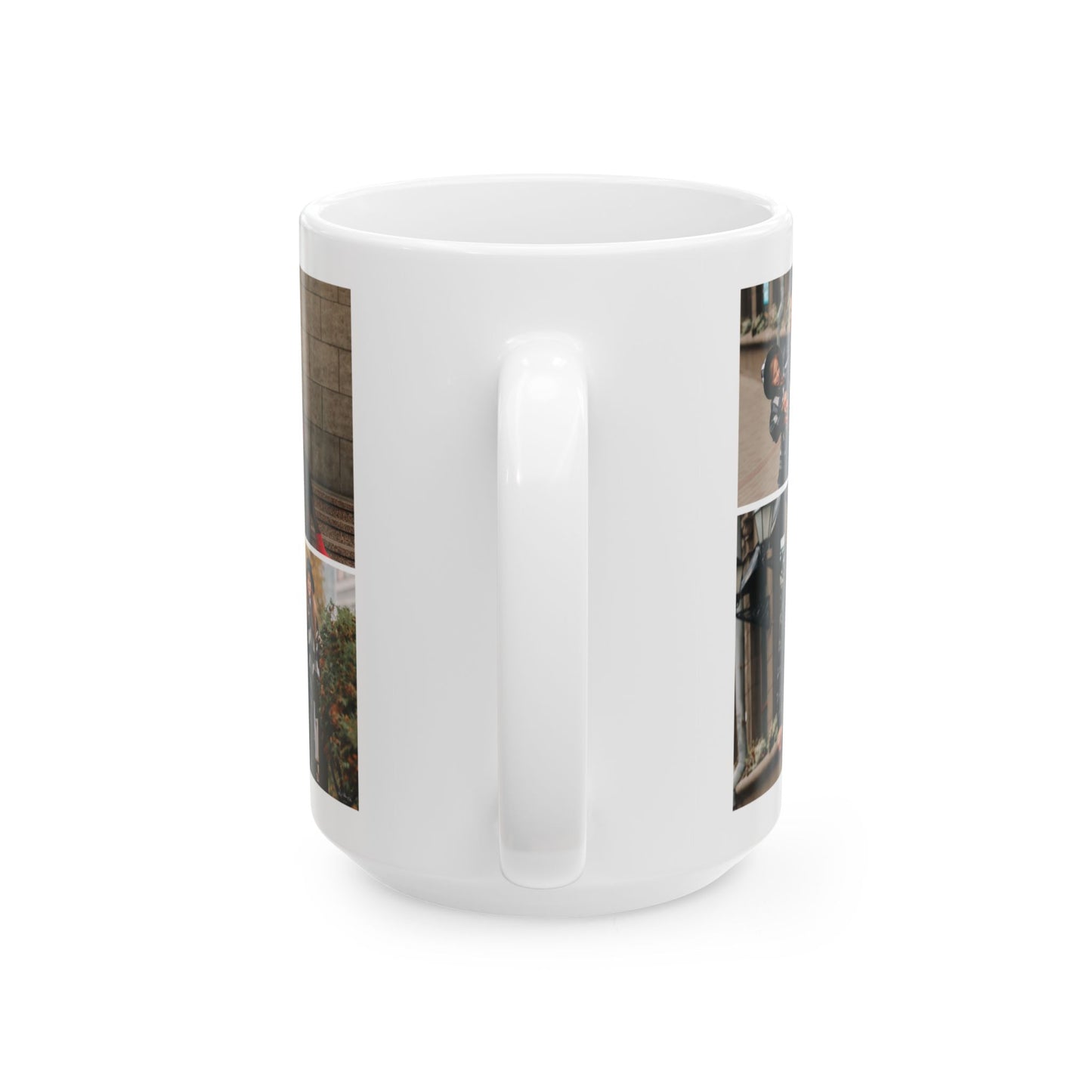 Happy Family Moments - Stylish Fall Family Photoshoot with Dad, Mom, and Daughter in Matching Outerwear Mug