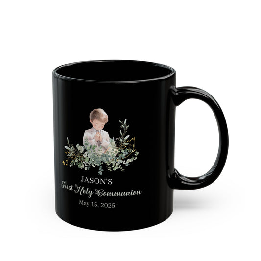 Jason's First Holy Communion Black Mug – Custom May 15, 2025 Gift