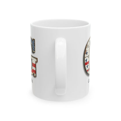 White Personalized USA Flag Initial Mug with Letter G and Gavin Name Gift for Men, Veterans, Patriotic Coffee Lovers