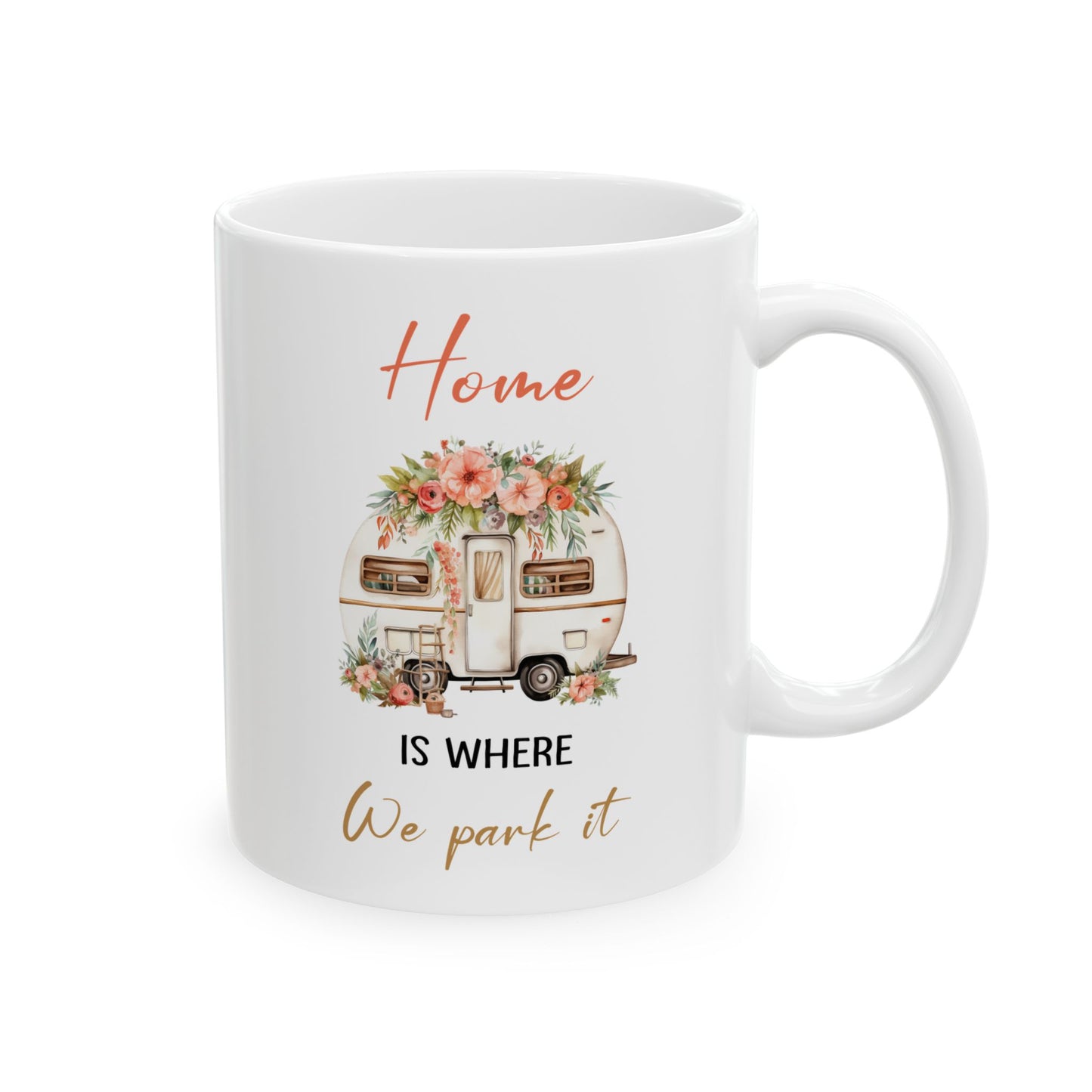 Vintage Floral Camper  Ceramic Mug, (11oz, 15oz)