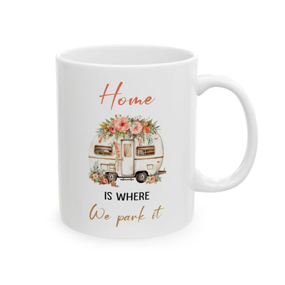 Vintage Floral Camper  Ceramic Mug, (11oz, 15oz)