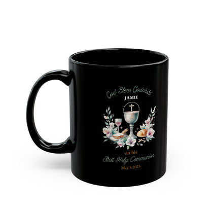 Black First Communion Mug for Godchild Jamie – Personalized Gift