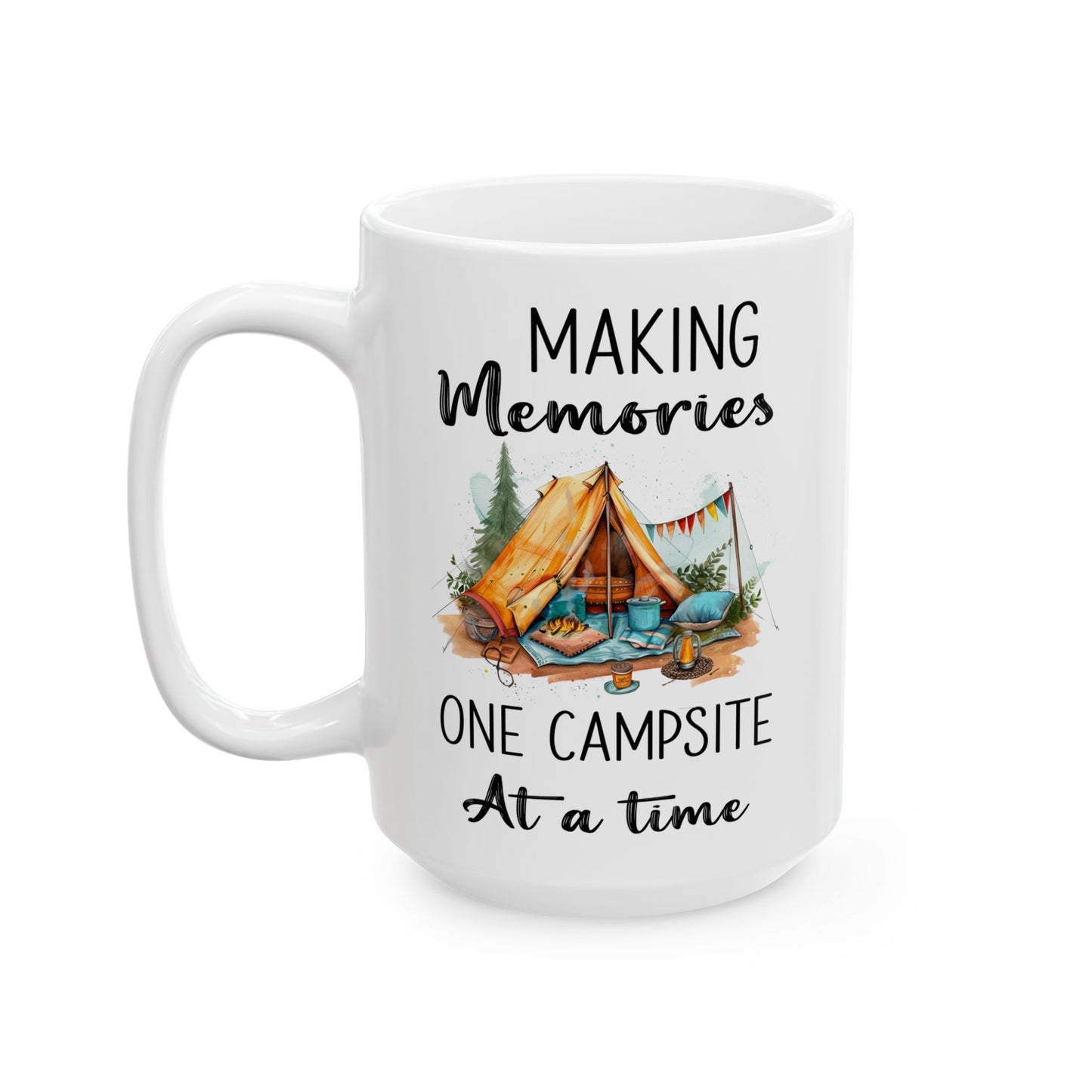 Cozy Glamping Tent with Campfire Ceramic Mug, (11oz, 15oz)
