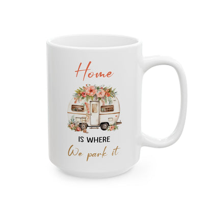 Vintage Floral Camper  Ceramic Mug, (11oz, 15oz)