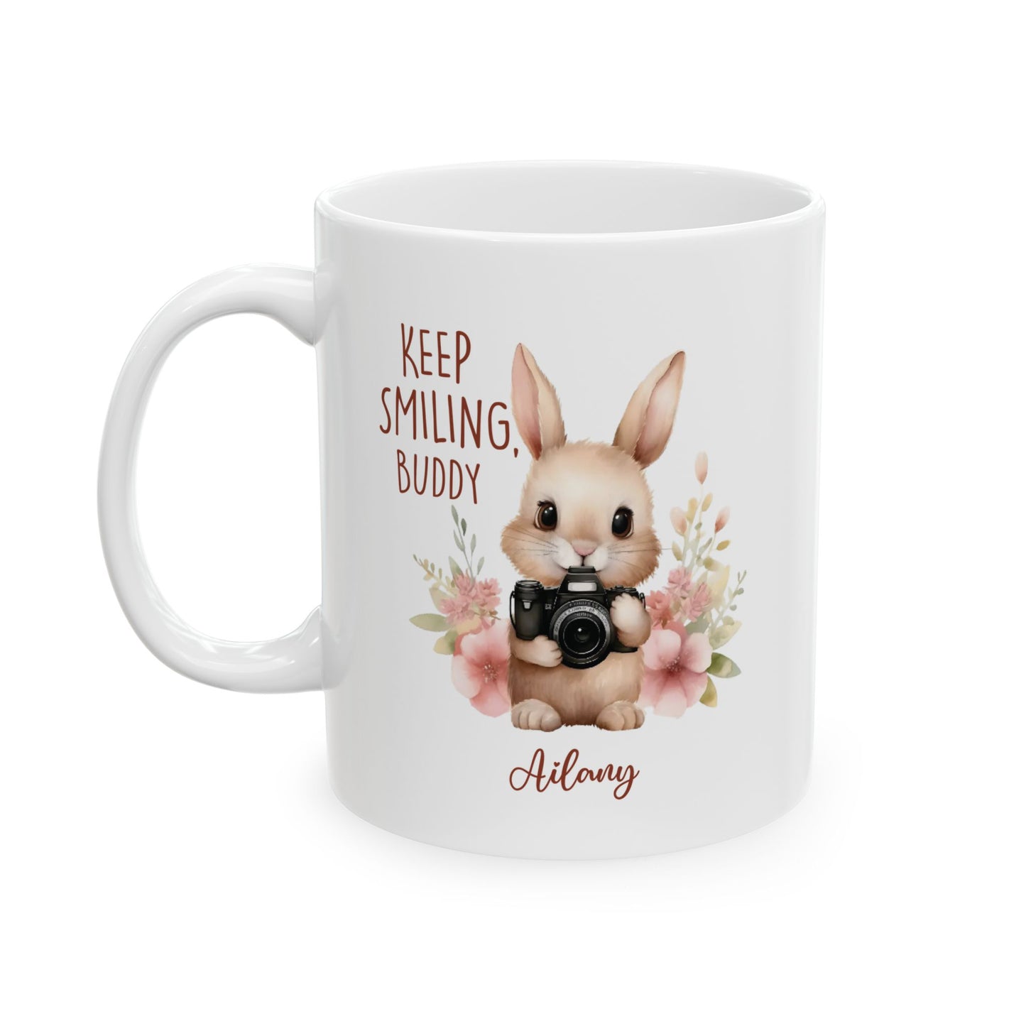 Keep Smiling Buddy Bunny Mug – Personalized Cute Gift with Name