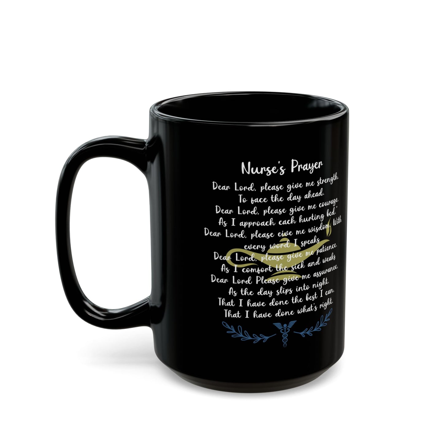 Black Nurse Prayer Coffee Mug – Christian Gift for RN LPN – Inspirational Thank You Gift for Nurses, Nursing Students, Healthcare Workers