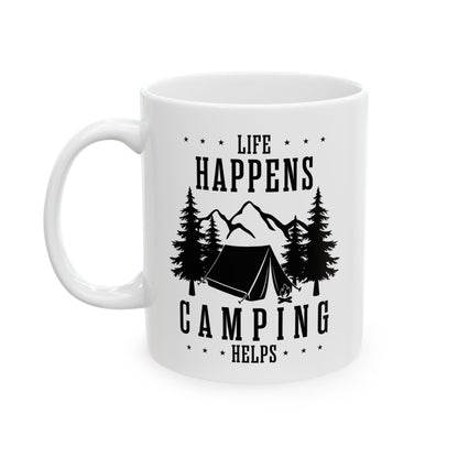 Minimalist Camping Design Ceramic Mug, (11oz, 15oz)