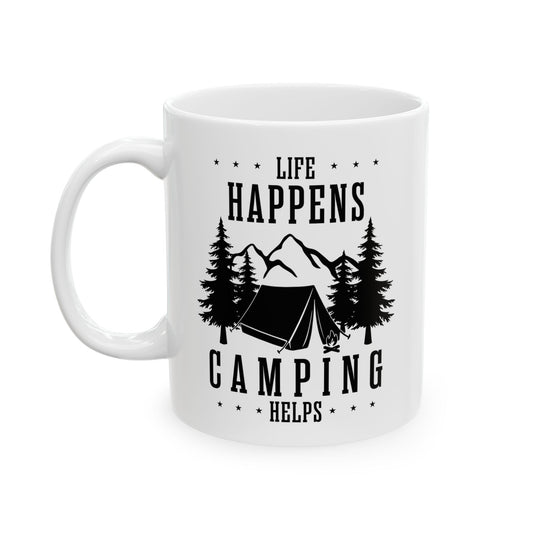 Minimalist Camping Design Ceramic Mug, (11oz, 15oz)