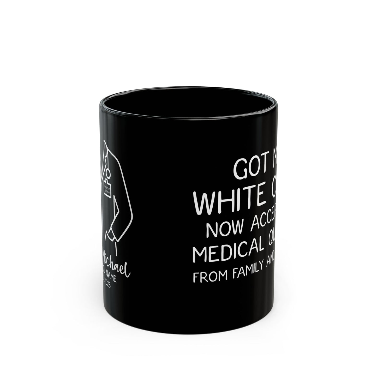 Black White Coat Ceremony Mug – Personalized Gift for Medical Student, Doctor, or PA