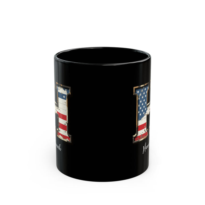 Mug - Patriotic American Flag Letter H with Kevin Name - Vintage Red, White, and Blue Design