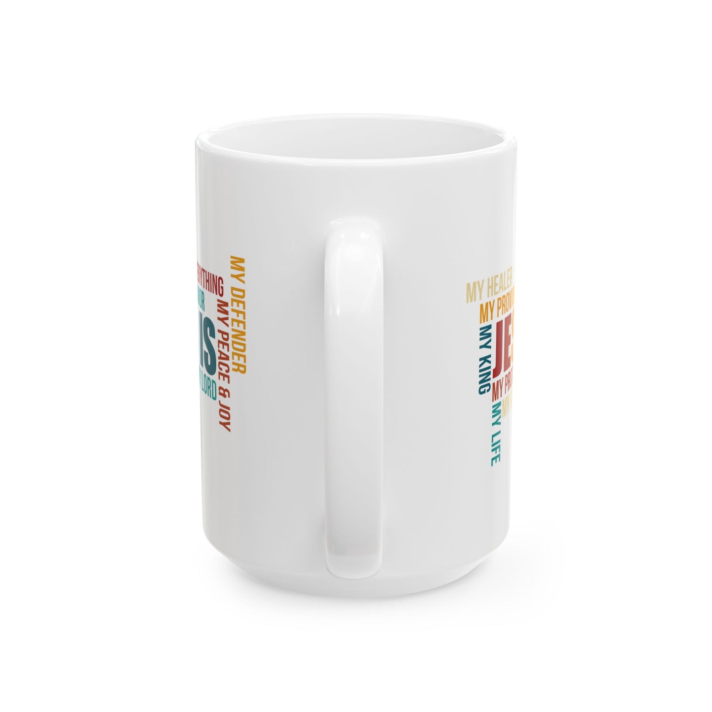 Jesus Is Word Cloud White Mug – Christian Faith Inspiration