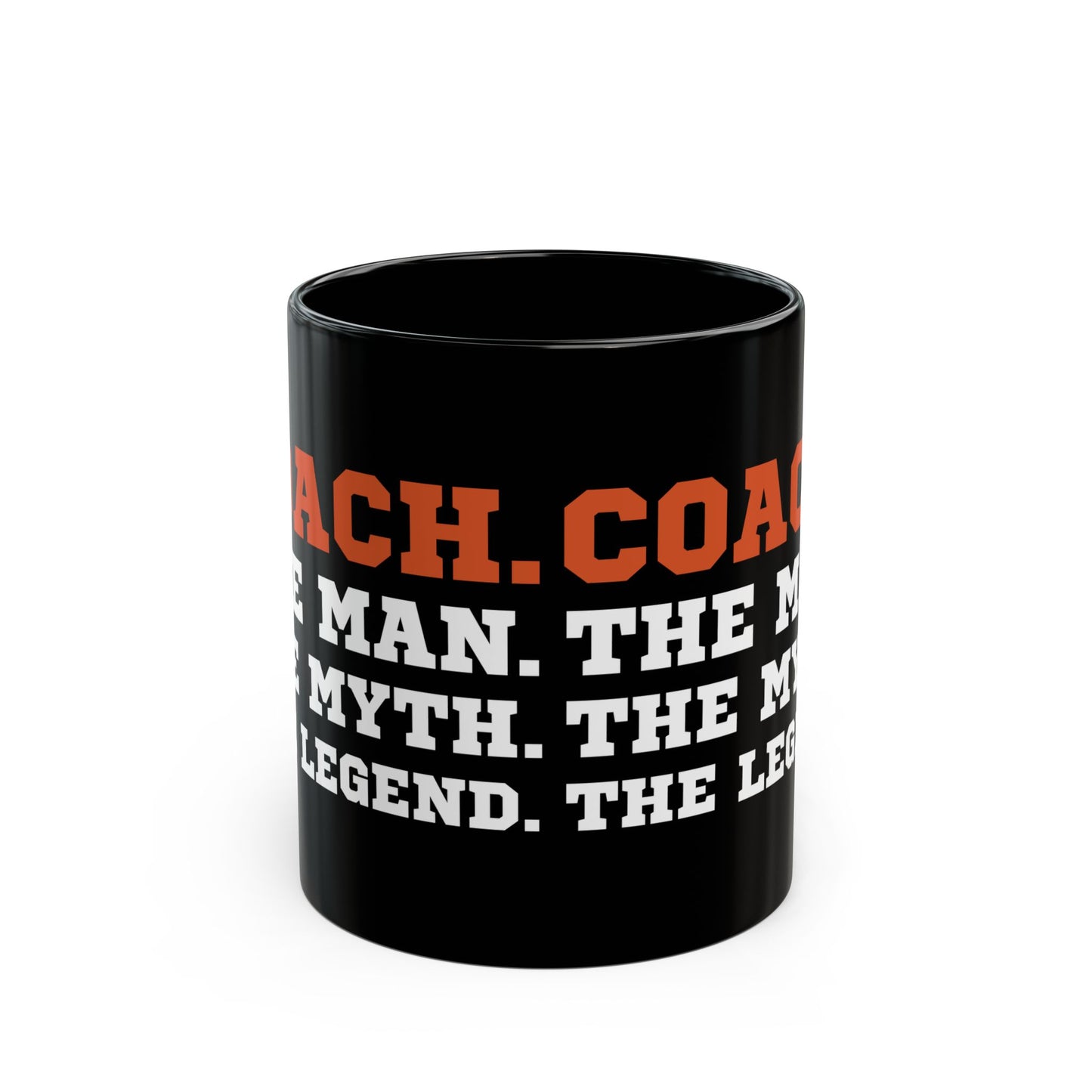 Give a Gift to Your Coach – Bold Black Mug with The Man The Myth The Legend Quote