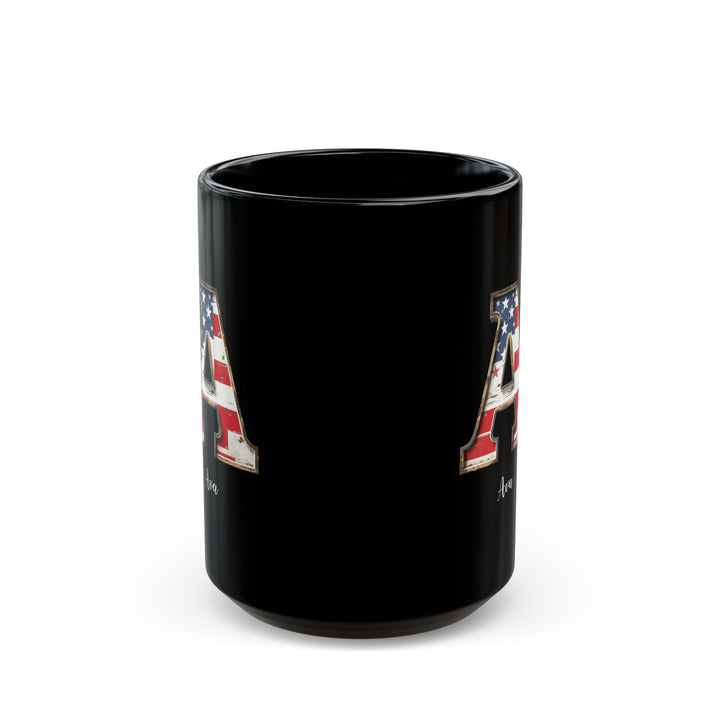 Patriotic Initial Mug – Letter A with American Flag – Custom Name Ava