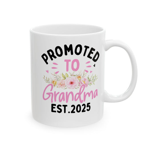 Promoted to Grandma Est 2025 White Mug, (11oz, 15oz)