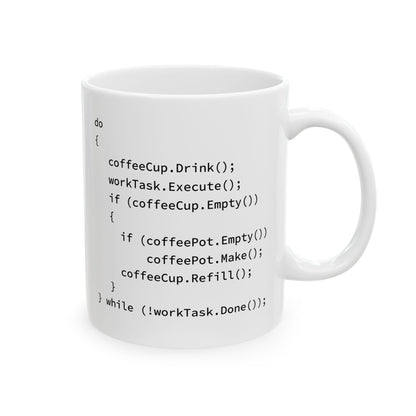 Programmer Coffee Mug – White Ceramic with Pseudo Code Print