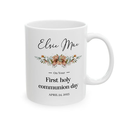 Personalized First Communion Mug – Floral Gift with Name & Date