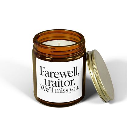 Firewell Traitor We'll Miss You Scented Candles, Coconut Apricot Wax (4oz, 9oz)