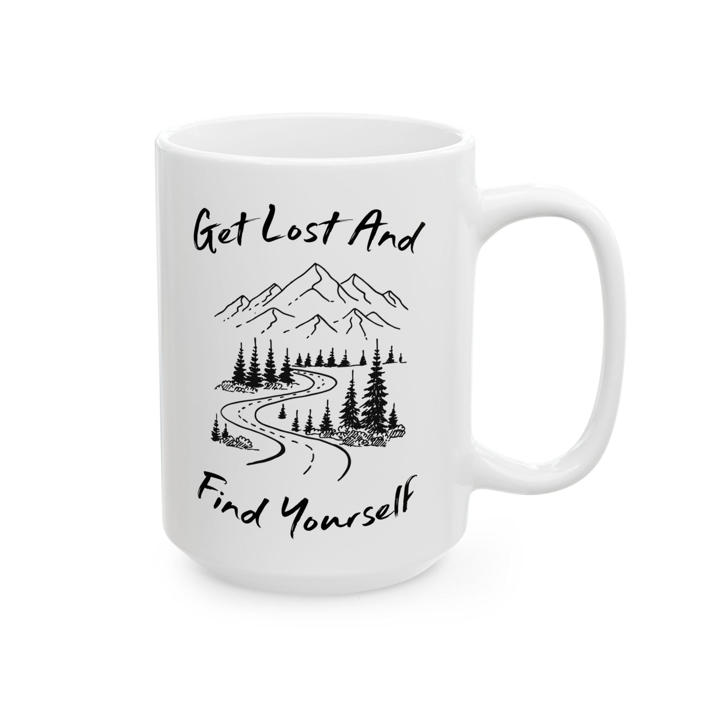 Minimalist Mountain Road Line Art Ceramic Mug, (11oz, 15oz)