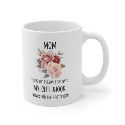 Mom Mug - Thanks for Helping Me Survive Childhood Funny Floral Coffee Cup