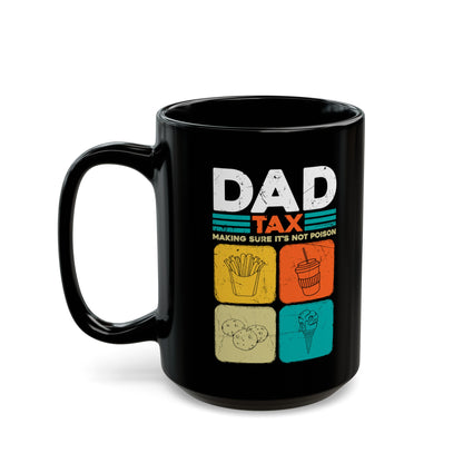 Dad Tax Mug – Black with Colorful Food Graphics