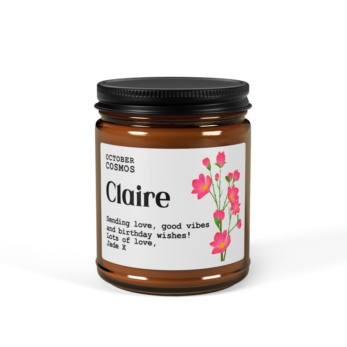 October Cosmos Birth Flower Candle – Personalized Birthday Gift, Floral Name Candle, Custom Zodiac Present