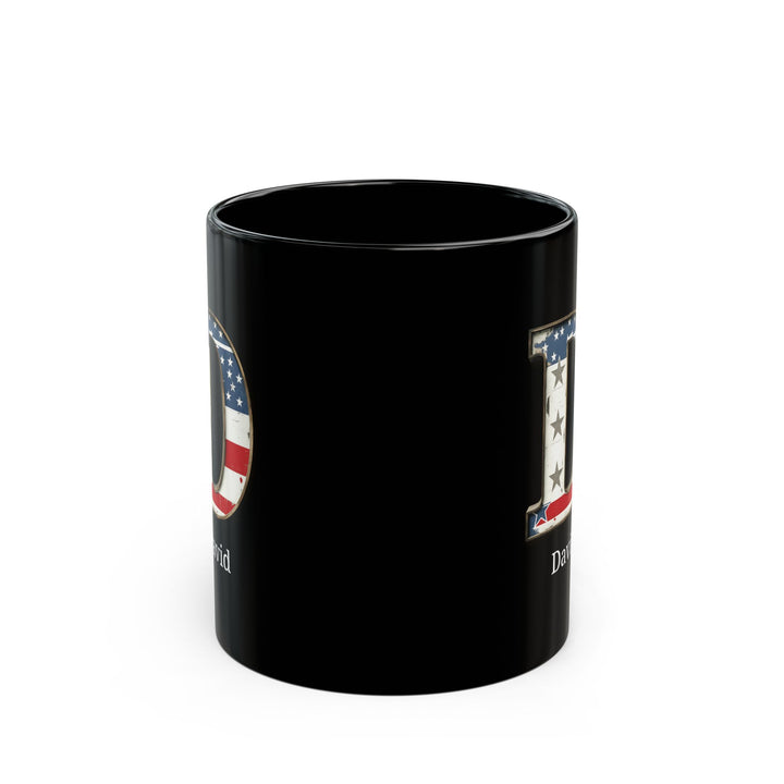 Black Personalized USA Flag Initial Mug with Letter D and Daniel Name Gift for Men, Veterans, Patriotic Coffee Lovers