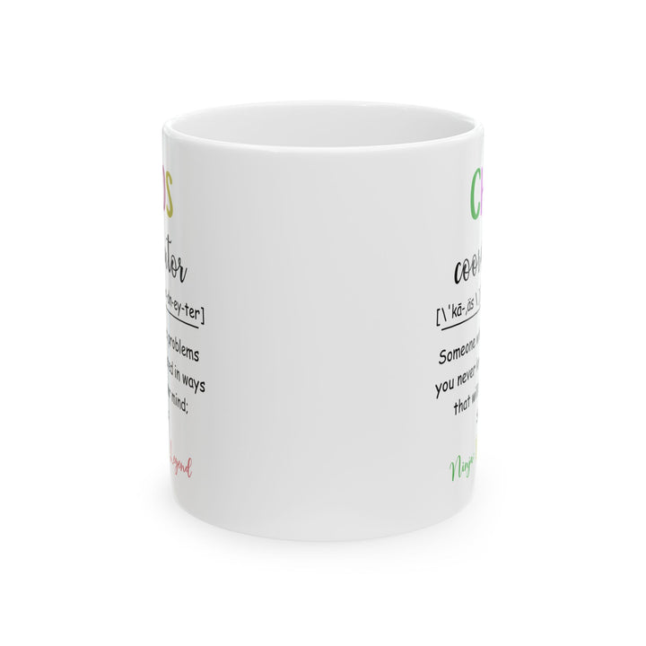 Funny Chaos Coordinator White Mug – Ceramic Coffee Cup Gift for Boss, Mom, Teacher or Coworker – Ninja Rockstar Legend Definition Mug