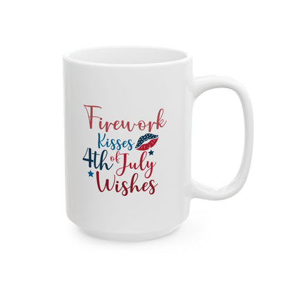 Firework Kisses 4th of July Wishes Mug – Patriotic Coffee Cup Gift