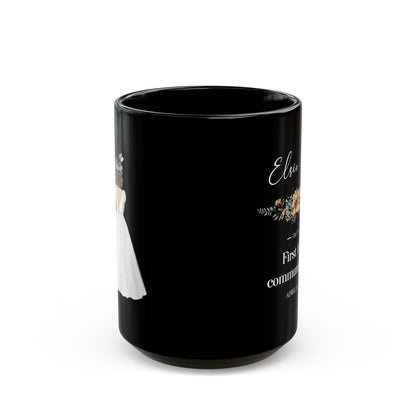 Black First Communion Mug – Custom Floral Gift with Name & Date