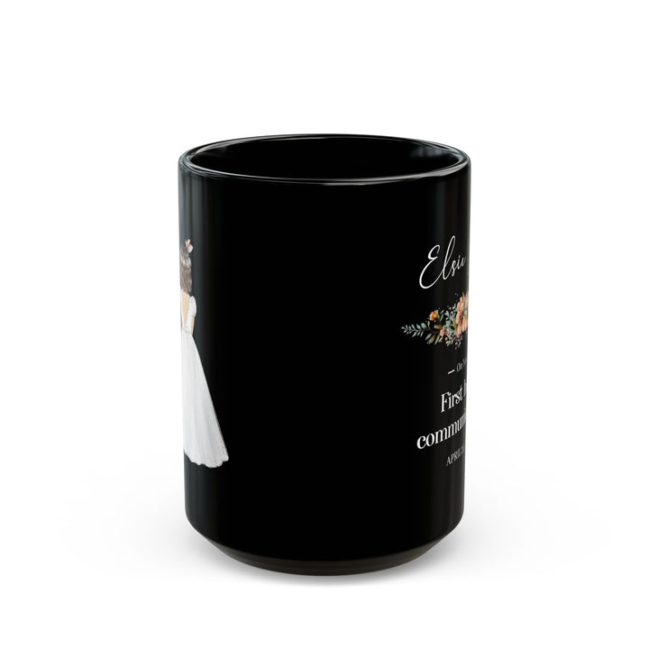 Black First Communion Mug – Custom Floral Gift with Name & Date