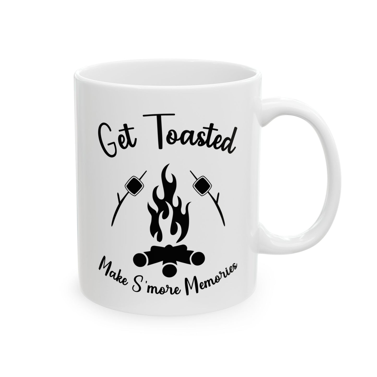 Minimalist Black and White Camping Design Ceramic Mug, (11oz, 15oz)