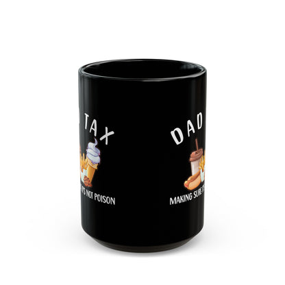 Dad Tax Mug – Black with Colorful Snack Graphics