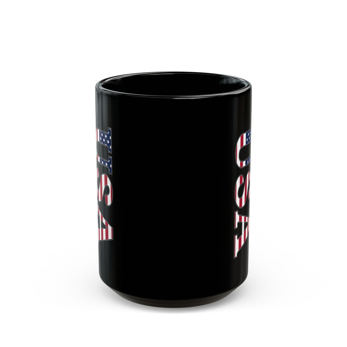 Black USA Flag Letters Mug – Patriotic Coffee Cup for 4th of July, Vets