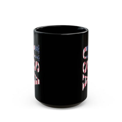 Black USA Flag Letters Mug – Patriotic Coffee Cup for 4th of July, Vets