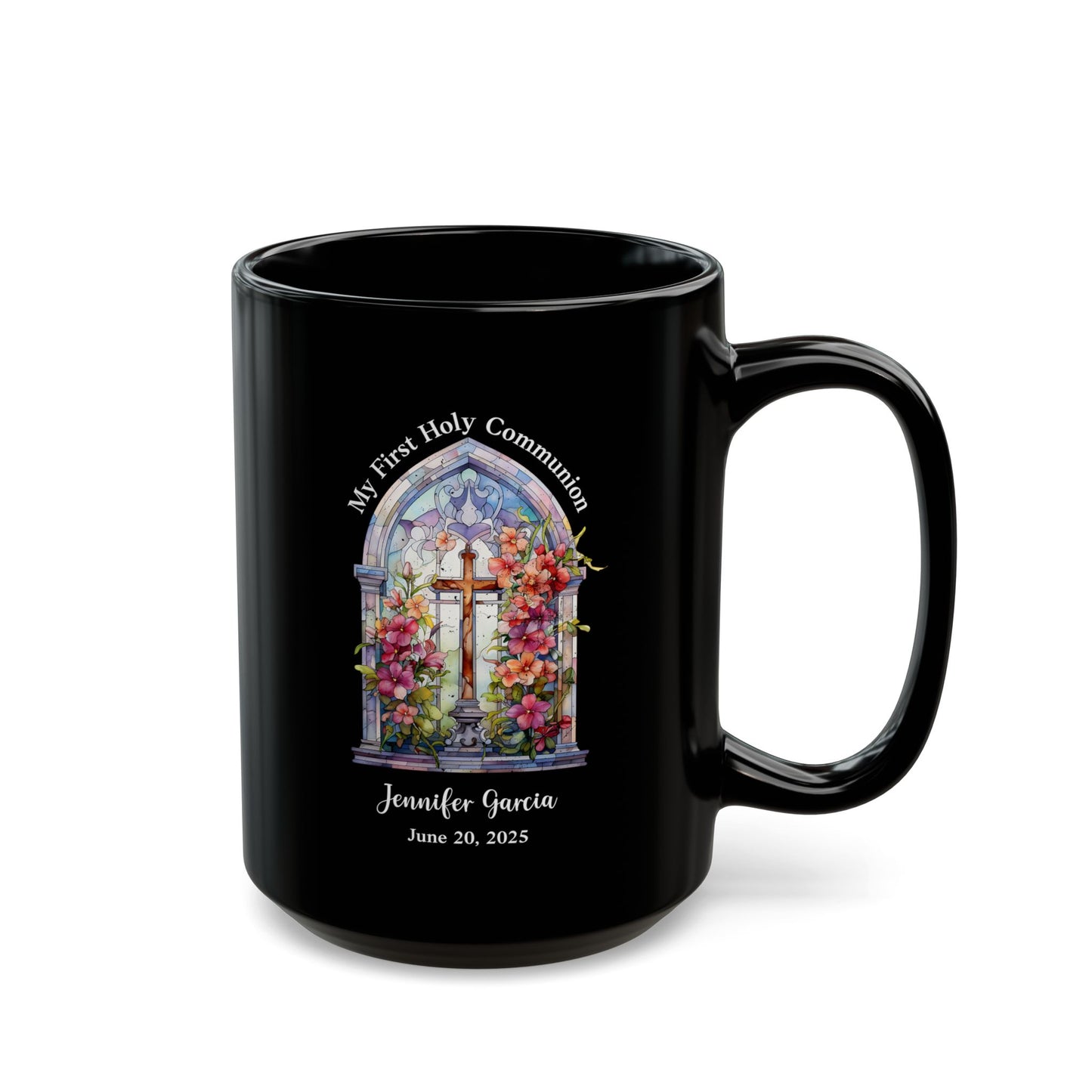 Black First Communion Mug – Personalized Gift for Girl