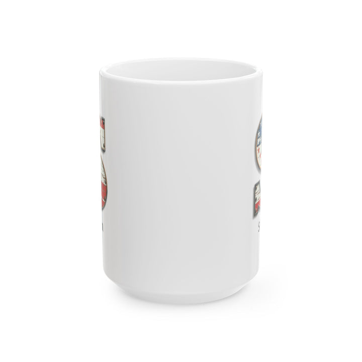 White American Flag Mug with Letter S and Name Simon Personalized Patriotic Coffee Cup Gift for Men Veterans or Proud Americans